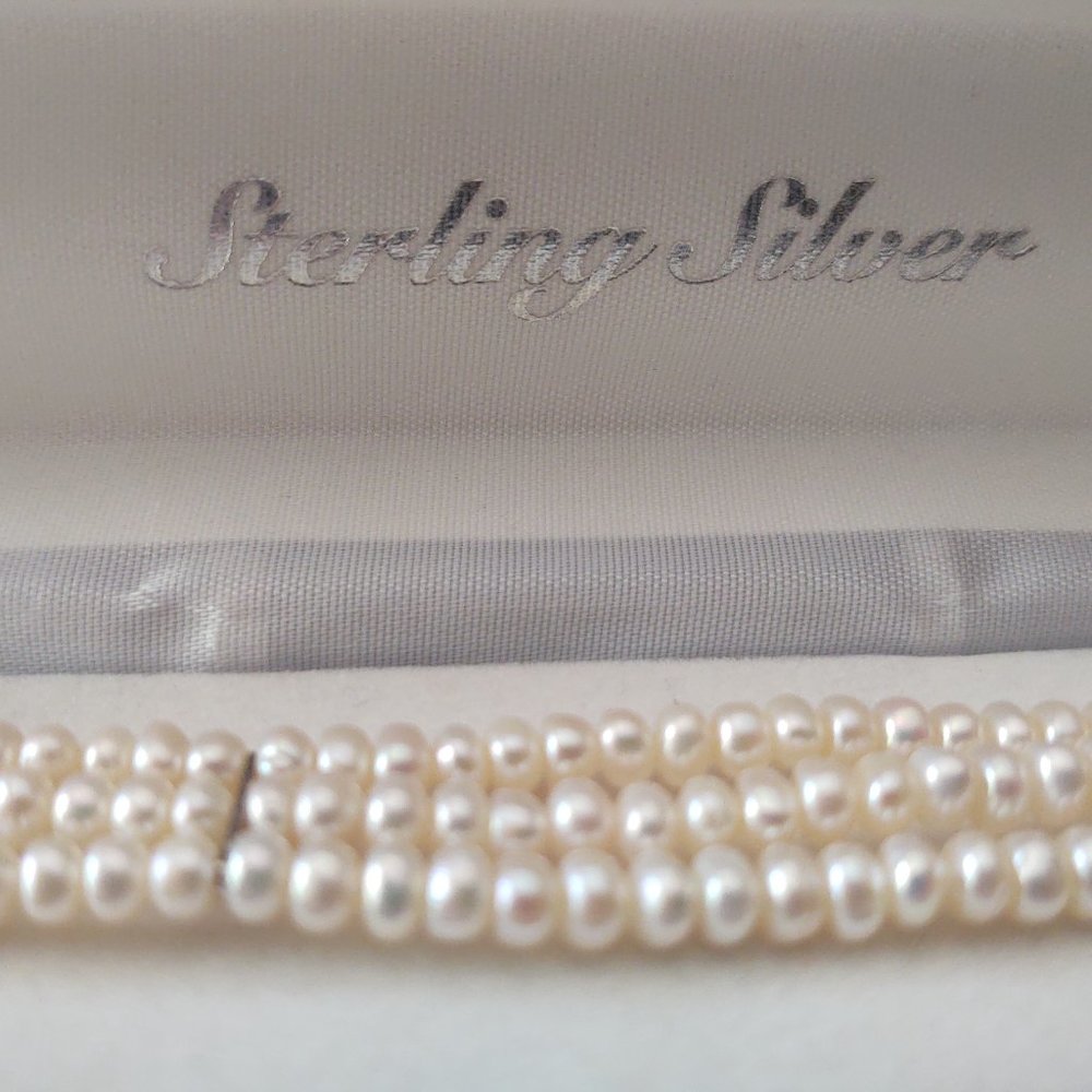 Pearl & Sterling Silver Bracelet, 7.5", Small Diamond Clasp, New in Box with Tag